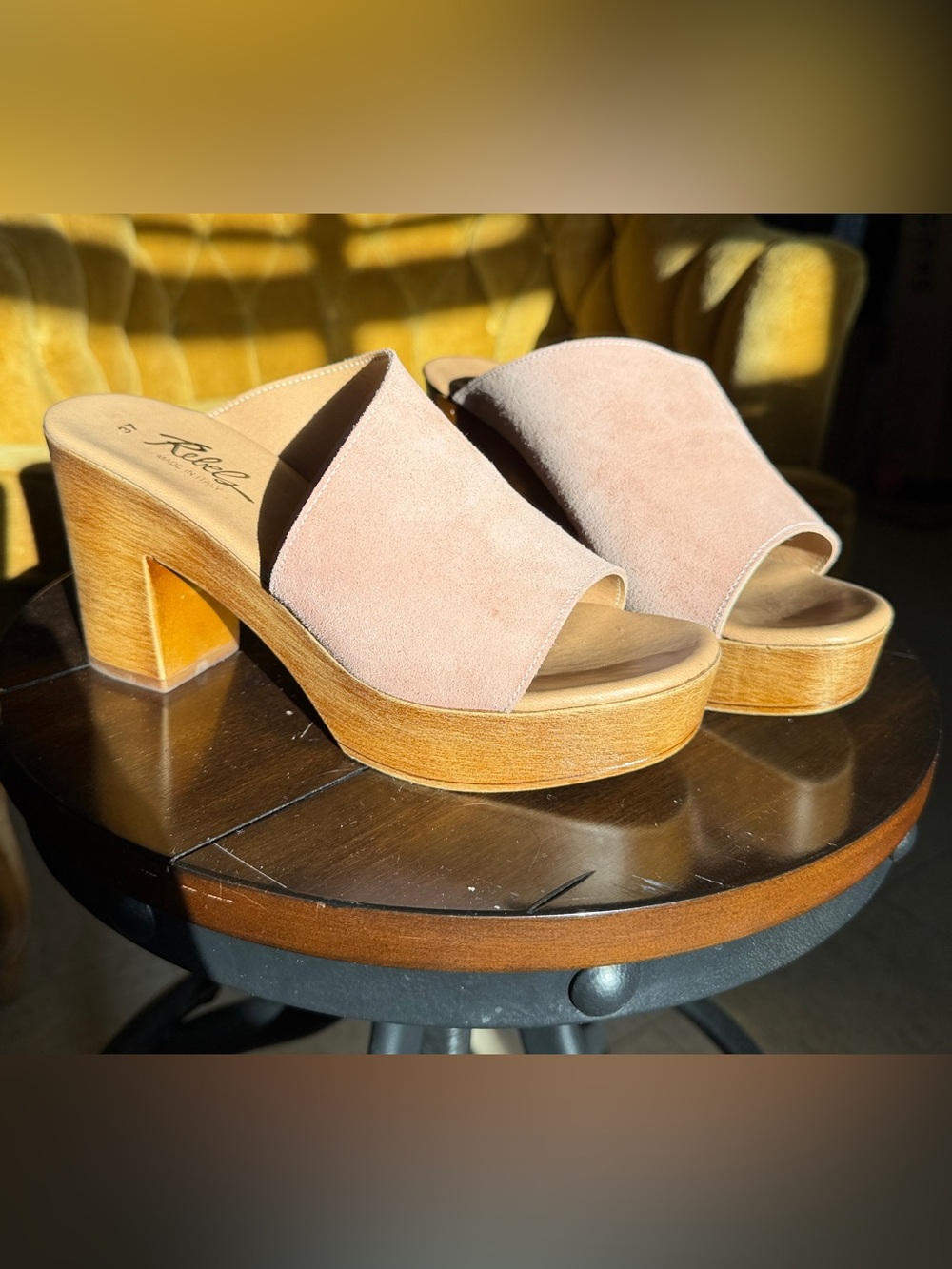 London Rebels Pink Suede Platform Mule Heels